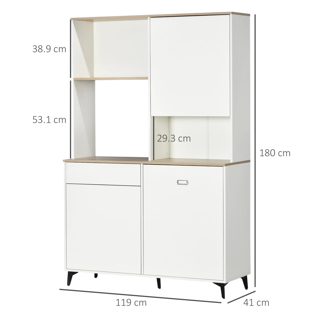 EasyComfort Dispensa Cucina in Truciolato e MDF con Ripiani Aperti, Armadietti e Cassetto, 119x41x180 cm, Bianco