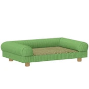 Divano per cane e gatto rialzato, seduta effetto tappeto rinfrescante, con braccioli, in velluto morbido, 63 x 41 x 17 cm, Verde