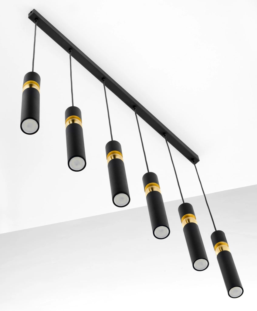 Lampada sospensione barra 90cm nero oro 6xGU10 ALAS
