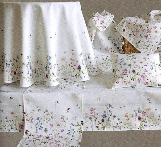 Telaio per tavolo, rotondo, 150 cm, facile da pulire, bianco, prato di fiori, colorato, ombrello estivo, tovaglia per tavolo (150 cm)