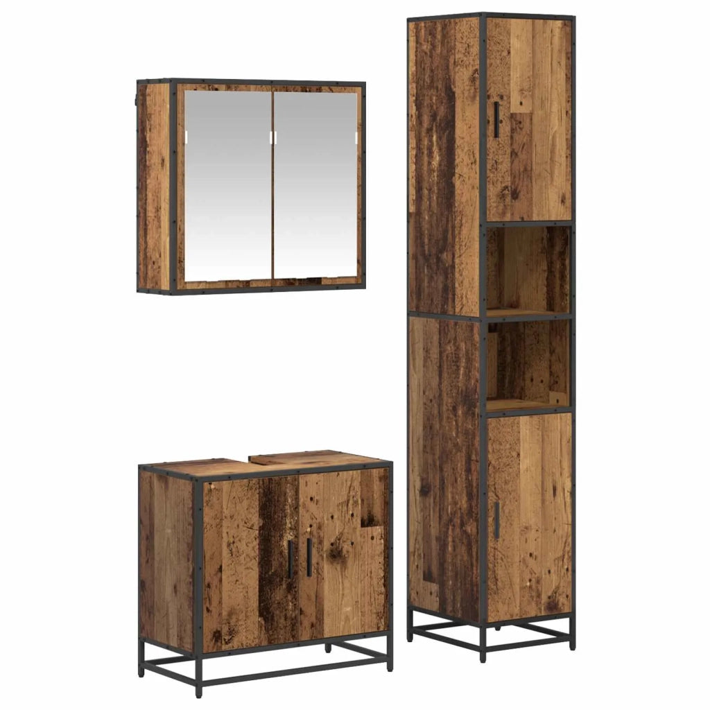 Set di mobili per il bagno con lo scaffale 3 pcs Legno vecchio 3402515