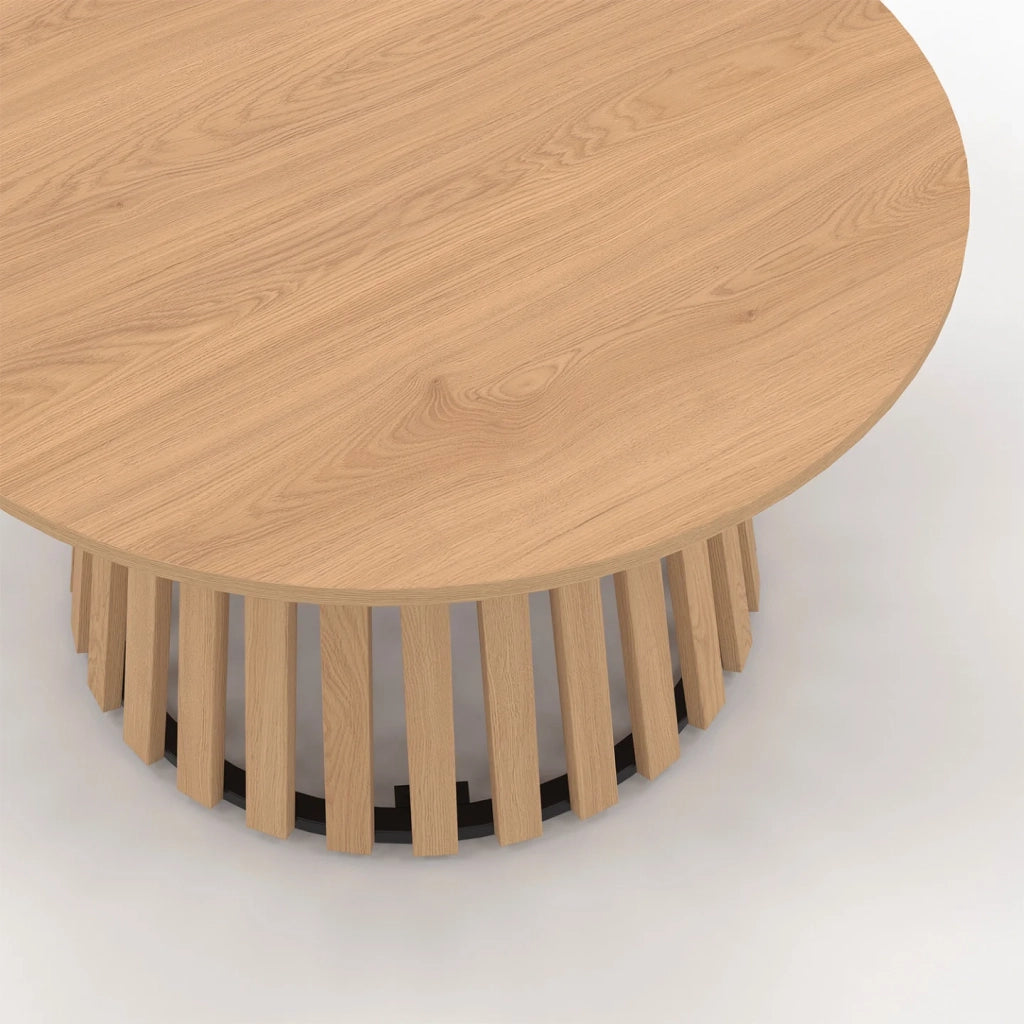 IDMarket - Tavolino rotondo CARMEN 70 cm con gambe a doghe in legno e piano in legno