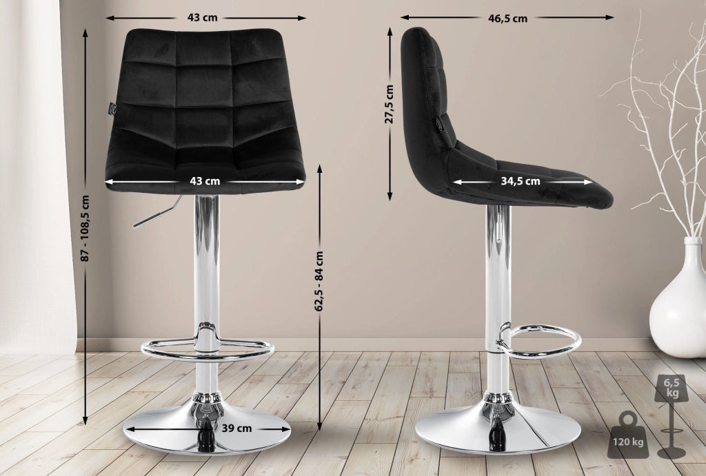 Sgabello Jerry Velvet nero,cromo