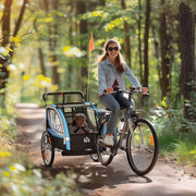 RIMORCHIO BICI 2-in-1 per 2 Bambini 142x75x101 cm Blu in Poliestere