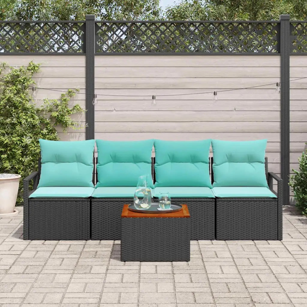 Set Divano da Giardino con cuscino 5 pcs Nero polyrattan