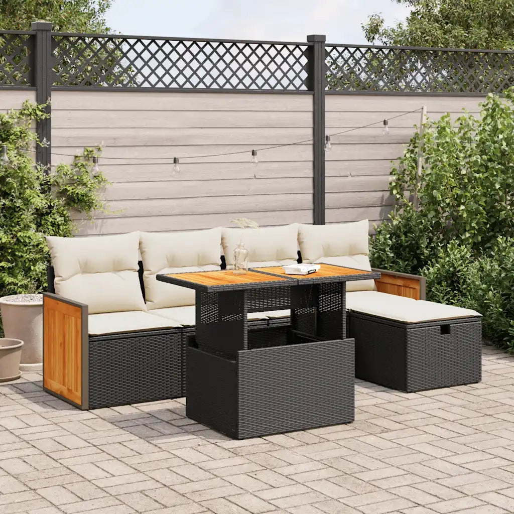 Set Divano da Giardino 6 pz con Cuscini Nero in Polyrattan 3328148