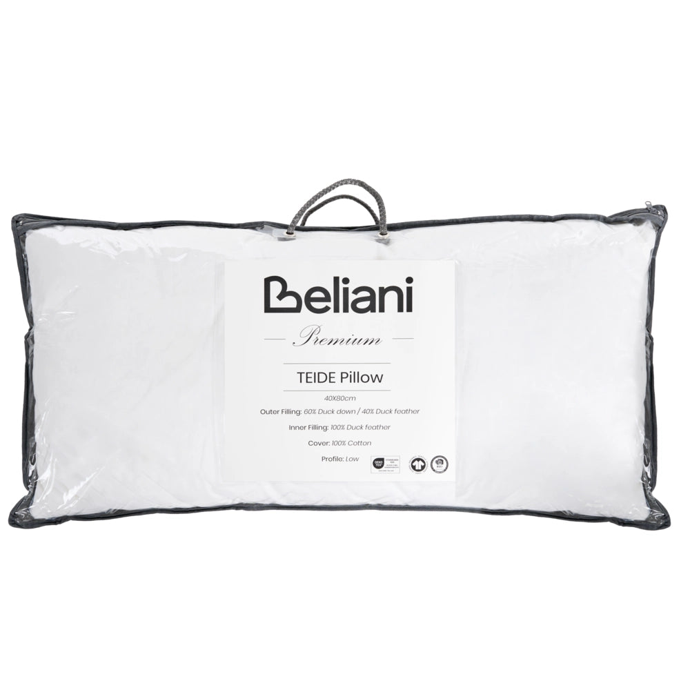 Cuscino basso a triplo scomparto Rivestimento in cotone premium Imbottitura in piuma d'oca Imbottitura in piuma Bianco 40 x 80 cm Teide