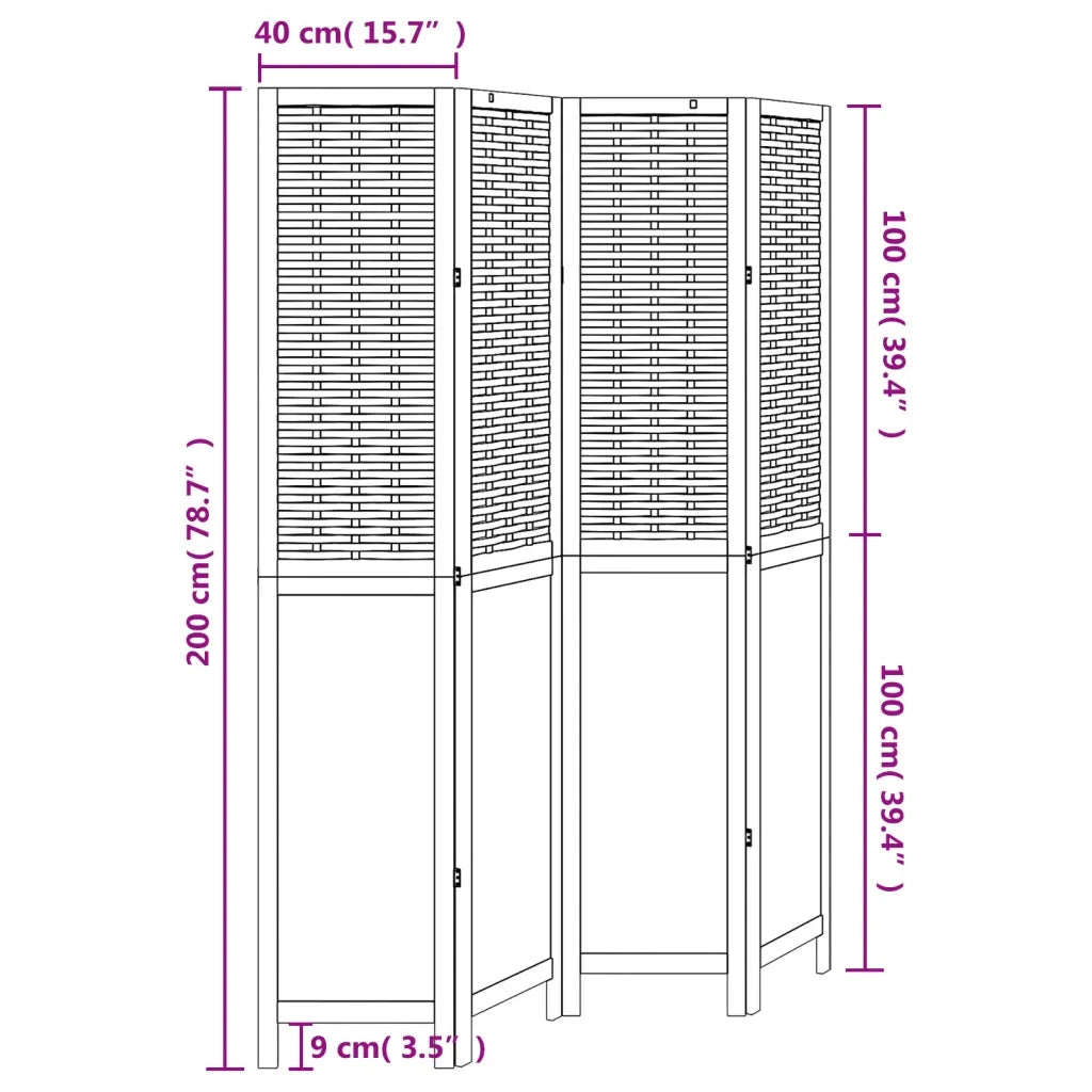 Divisorio Ambienti | Divider per stanze | Paravento 4 Pannelli Marrone Scuro Massello Paulownia