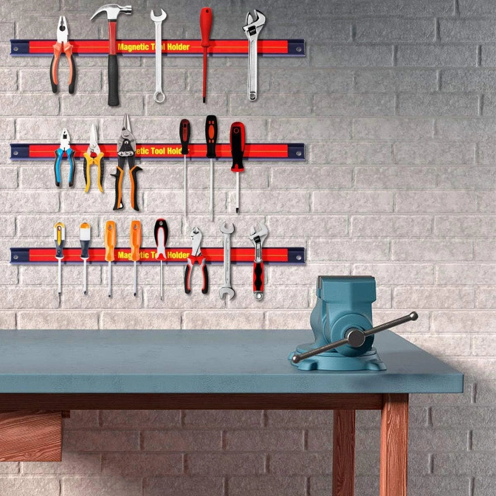 Set di 3 Portautensili Magnetico, Barra Portautensili in Metallo per Officina, Forte Forza Magnetica, 3 x 46cm
