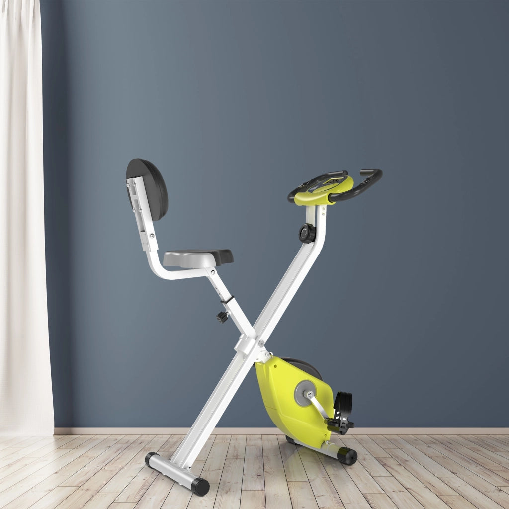 EasyComfort Cyclette Pieghevole da Fitness in Acciaio, Cyclette Magnetica Pieghevole da Casa con Altezza Regolabile, Resistenza Magnetica a 8 Livelli, Schermo LCD, 43x97x109cm, Giallo