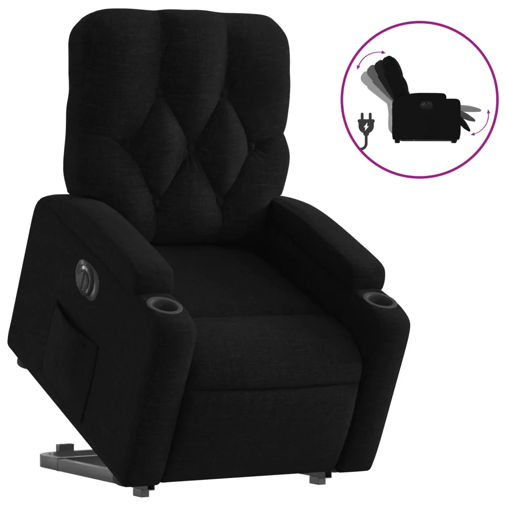 Poltrona | Sedia Relax Alzapersona Reclinabile Elettrica Nera in Tessuto