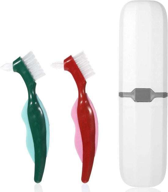 Kit di cure interdentali Plus - Spazzola per igiene dentale e retentori - 2 pezzi - Setole a doppia faccia - Portatile - Adatto per viaggi, campeggio, outdoor e palestra