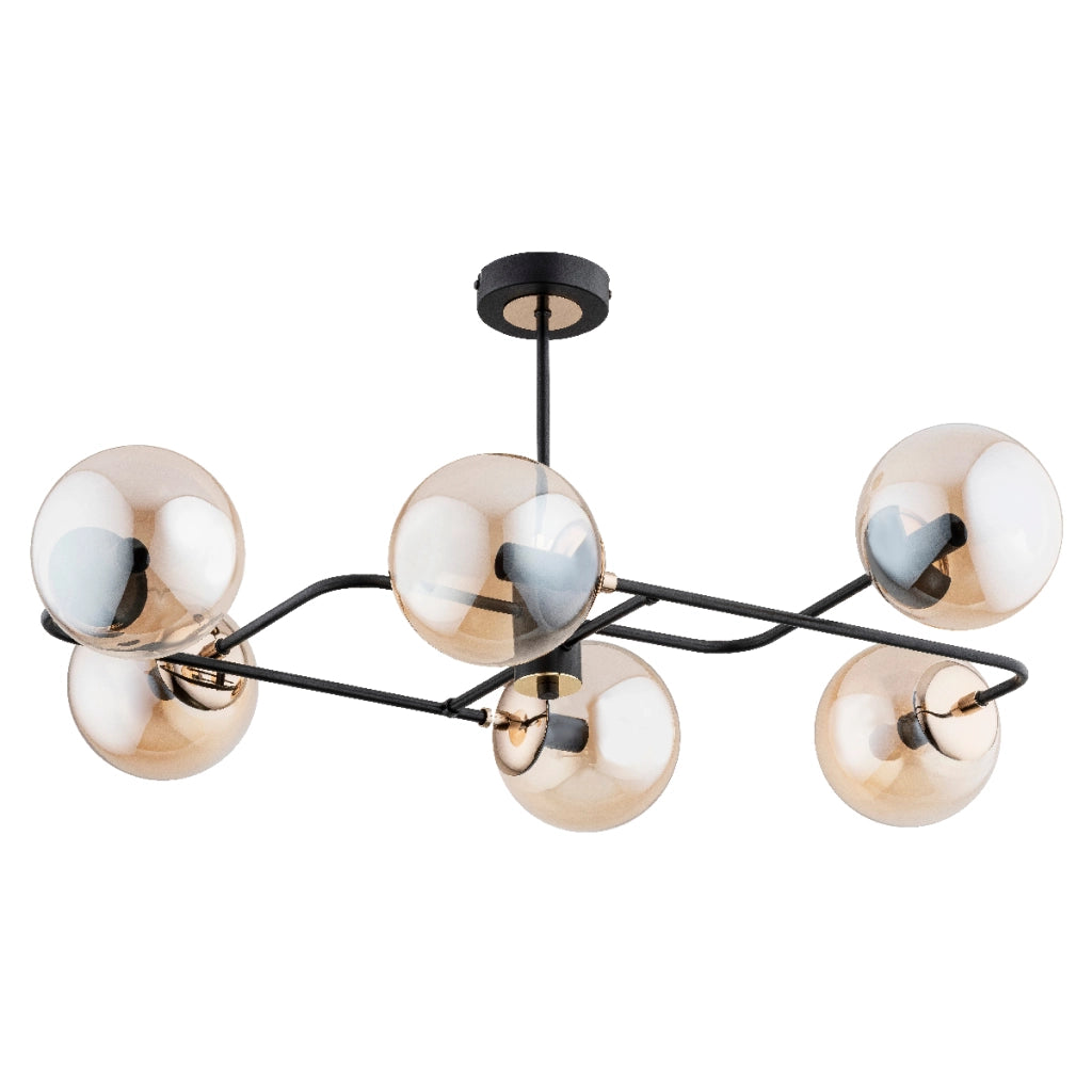 Plafoniera glamour nero oro sfere ambra 6xE14 Alfa