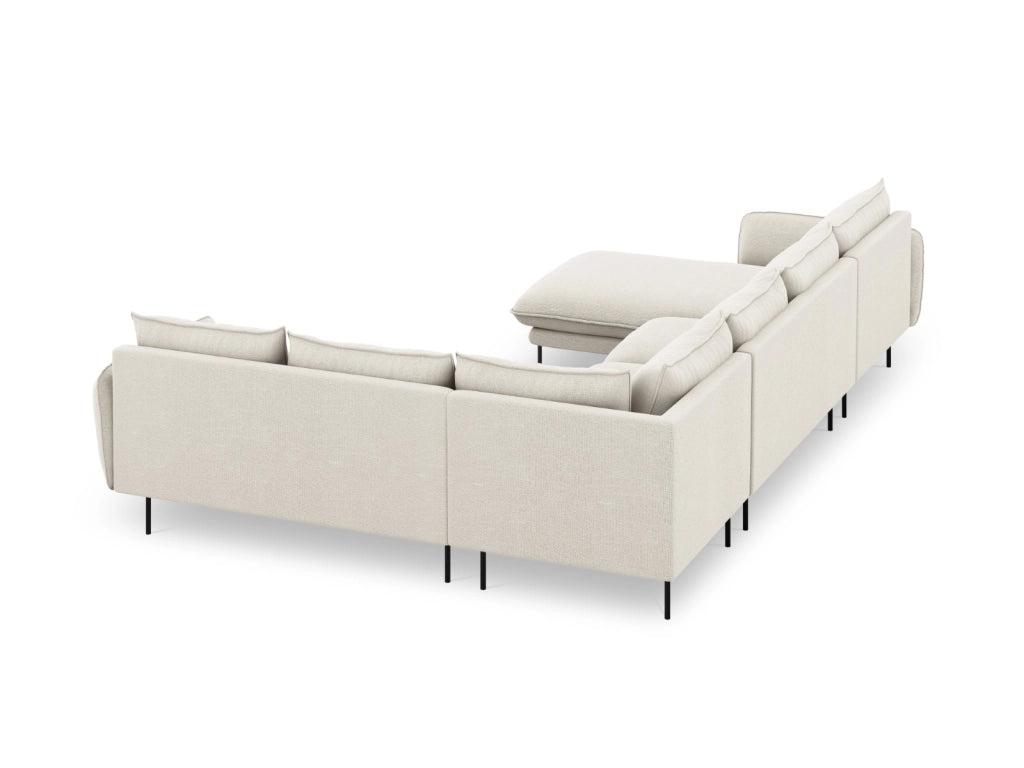 Cosmopolitan Design - Divano panoramico destro "Vienna" 7 posti in tessuto strutturato beige chiaro 
