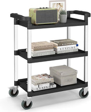 Carrello Portautensili Attrezzi a 3 Livelli, Carrello di Servizio da Officino con Rutoe Bloccabili, Doppie Maniglie e Struttura Robusta in Alluminio, Portata 225kg, per Magazzino e Cucina