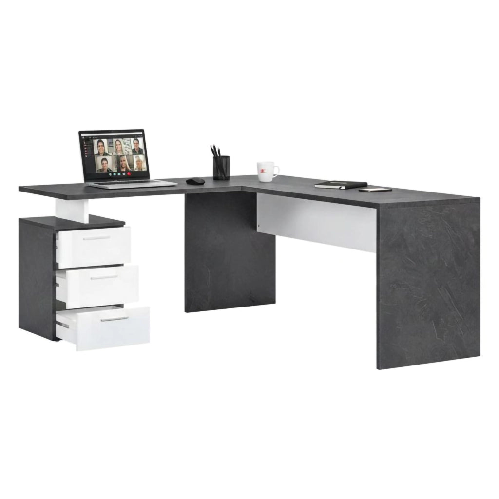 Ascuby, Scrivania Angolare Made in Italy, 180x60x75h cm Grigio Ardesia