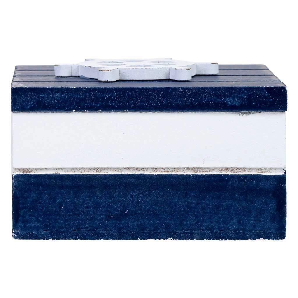 Scatola decorativa in legno con timone blu, 9 x 9 x 6 cm