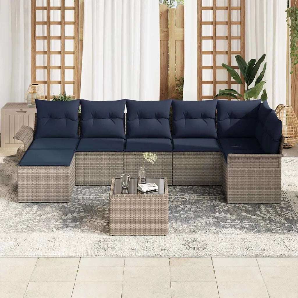Set Divano da Giardino con cuscino 8 pcs Grigio Poly Rattan