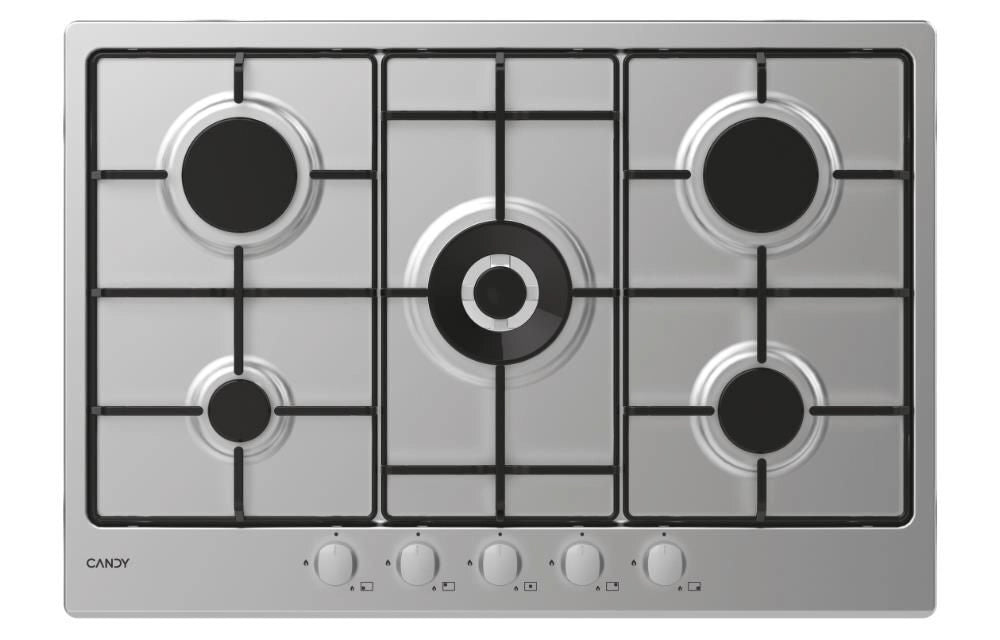 Candy CHW74WX Idea Piano cottura a gas 75 cm 5 fuochi bruciatore wok 4000 W colore Acciaio Inox