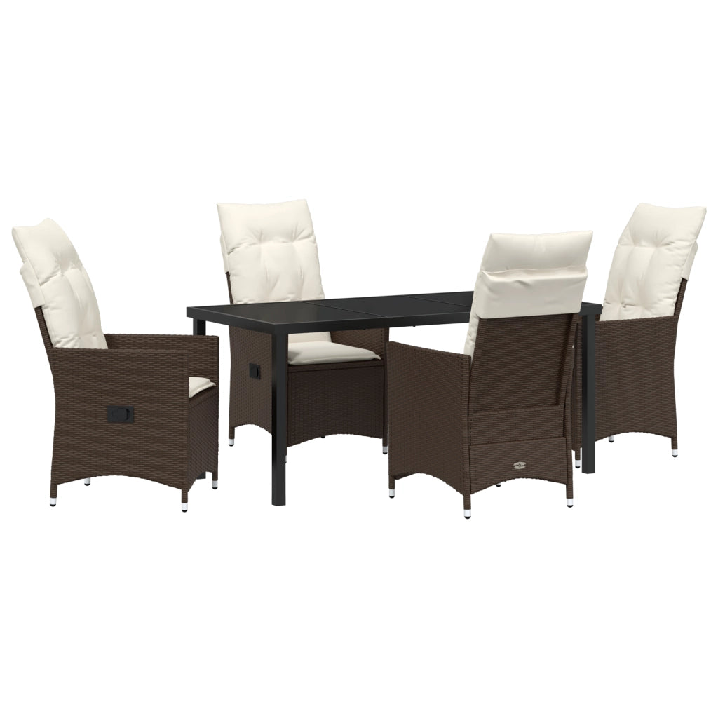 Set da Pranzo da Giardino 5 Pezzi con Cuscini Marrone Polyrattan