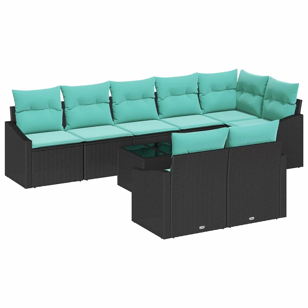 Set di divani con cuscino 9 pcs Nero polyrattan
