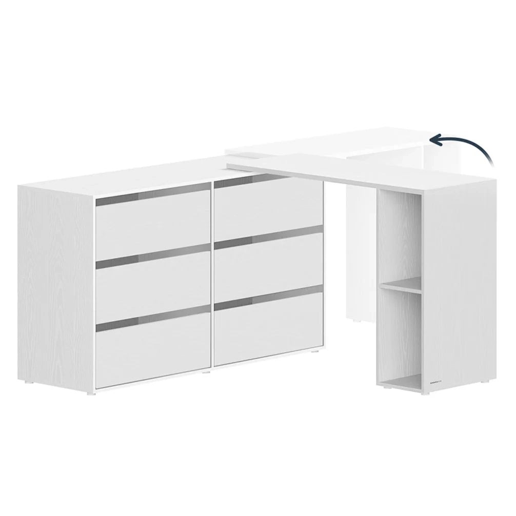 Comò da toeletta a montaggio rapido 39 x 120 x 72 cm cassettiera contenitore con ripiani affiancati o a L per camera da letto ufficio bianco 12_0006065