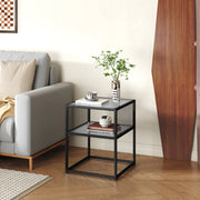 Tavolino Laterale Tronevn con Piano e Ripiano in Vetro Temperato 50 x 40 x 40 cm - Nero [en.casa]