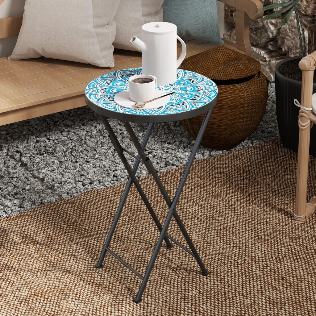 Tavolo da giardino pieghevole rotondo mosaico ¨C Xylo ¨C ceramica blu metallo