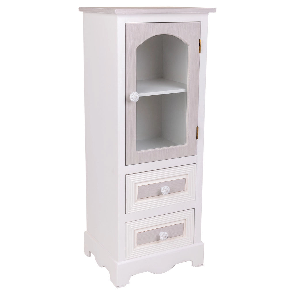 Vetrina in legno con 2 cassetti e 1 anta bianca 32x26x80