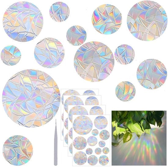 Sticker per finestra a forma di prisma rotondo, protezione per uccelli, decorativo, anti-urto, 52 pezzi