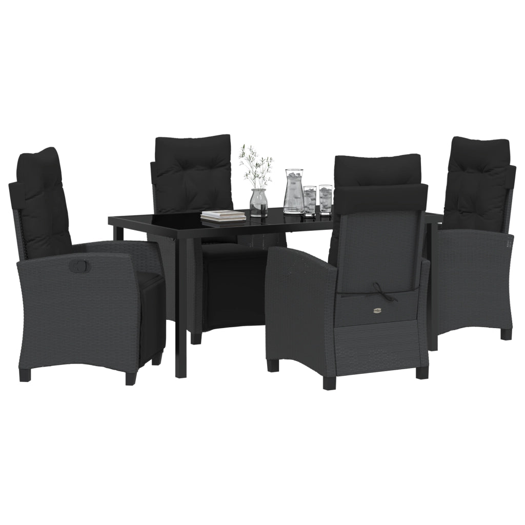 Set da Pranzo da Giardino 5 Pezzi Nero in Rattan Polimerico