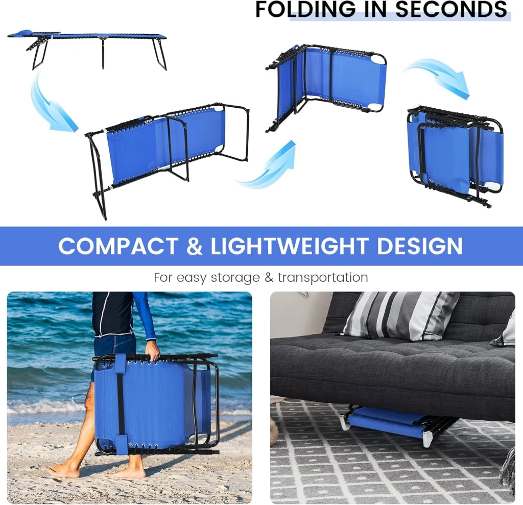 Sedia a Sdraio Pieghevole da Giardino, da Campeggio, Schienale Regolabile, con Poggiatesta, Portata Fino a 120 kg, 3 Colori (Blu)
