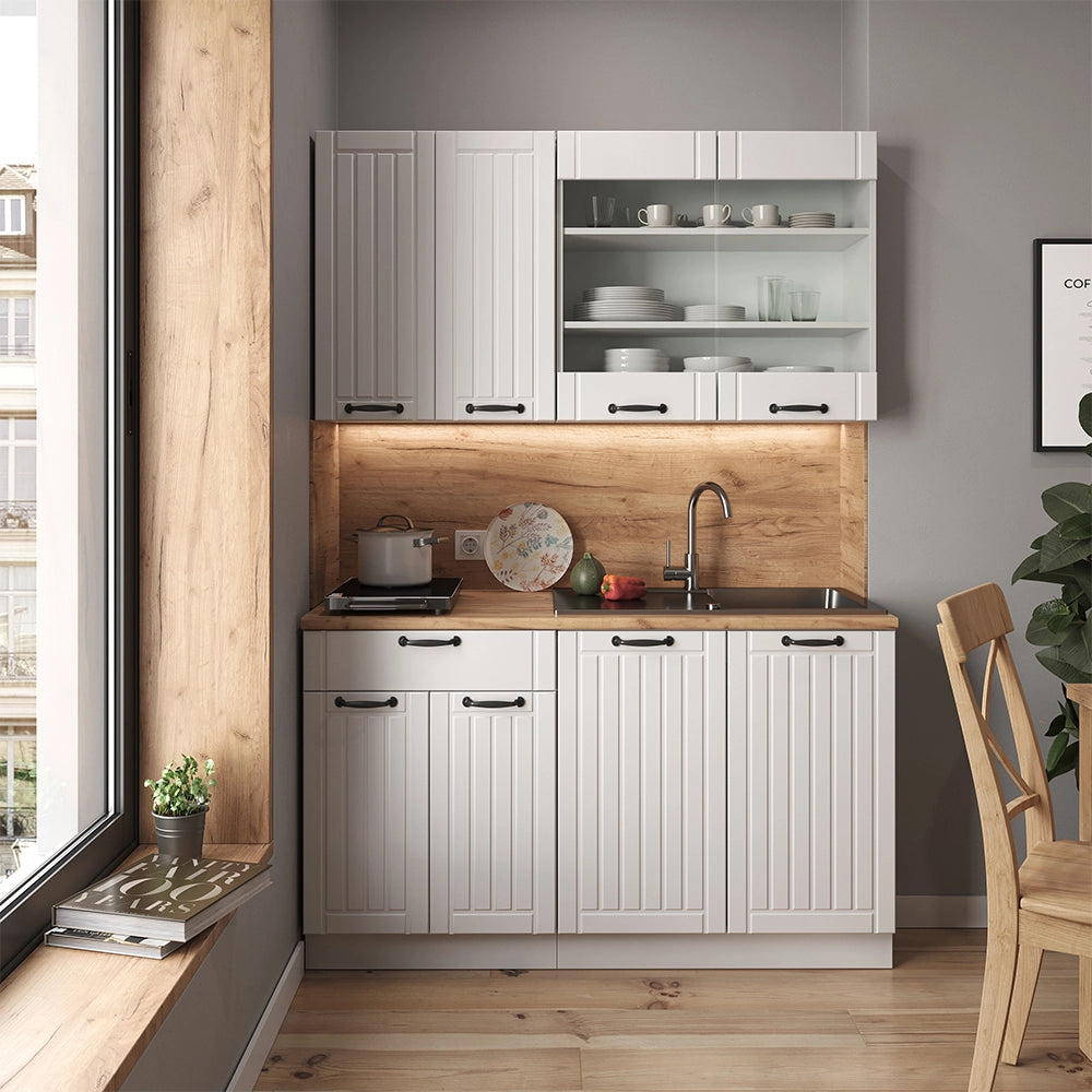 Cucina completa Fame-Line Bianco rustico/Bianco 140 cm, PL Antracite Vicco