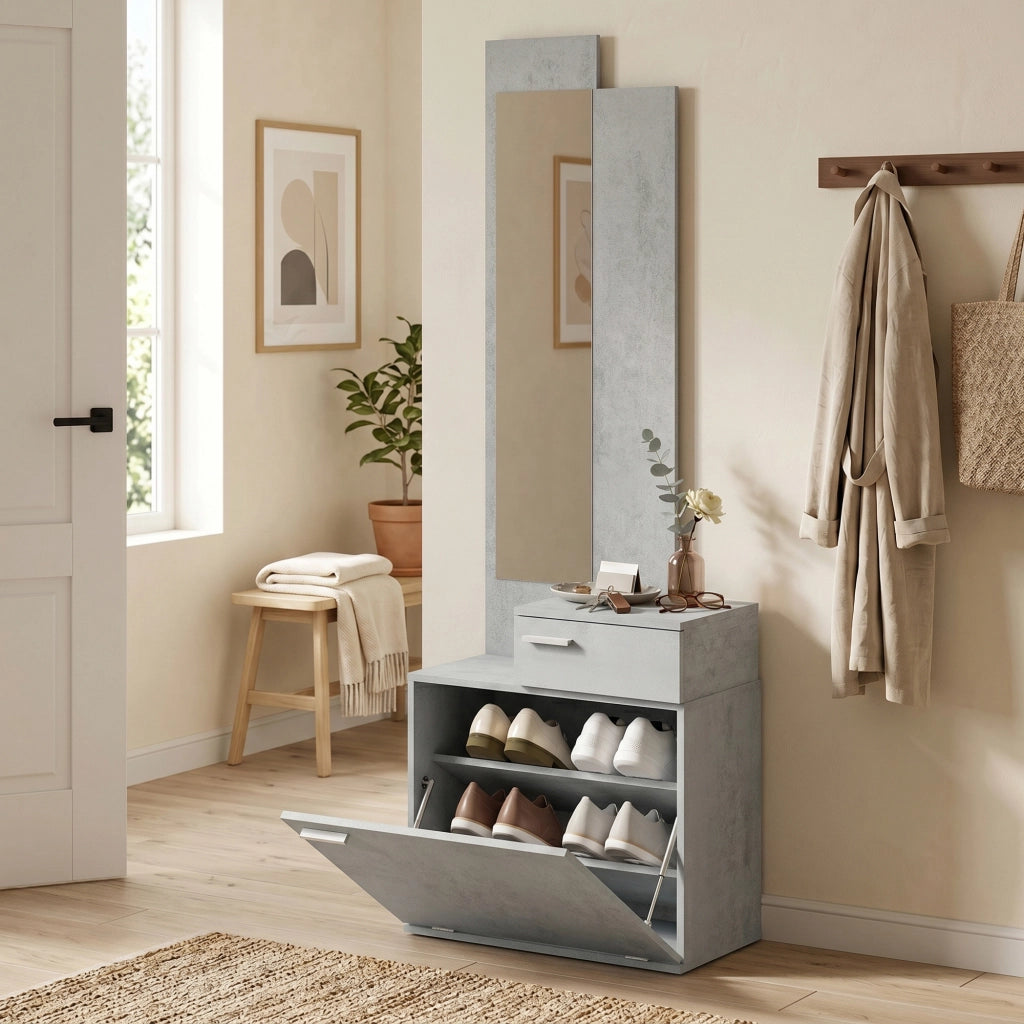 Ensemble meuble d'entrée avec Miroir, Tiroir 61 x 30 x 170 cm Gris