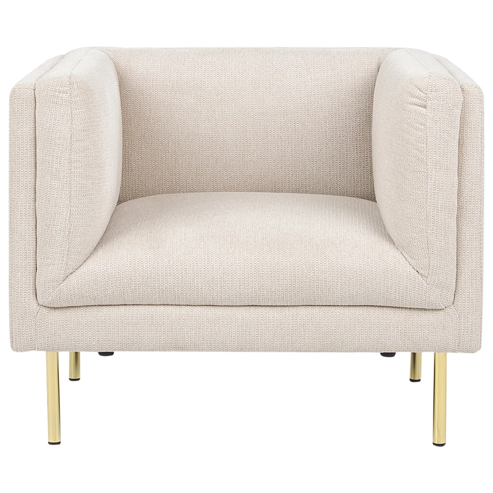 Poltrona Beige Tessuto Cromo Ferro Gambe Oro con Braccioli Soggiorno Moderno Minimalista