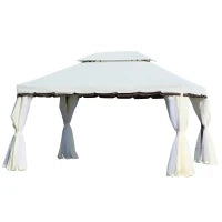 Gazebo da Giardino, Tenda Padiglione con Doppio Tetto, Pareti e Zanzariere Rimovibili, 4 x 3 m, Bianco