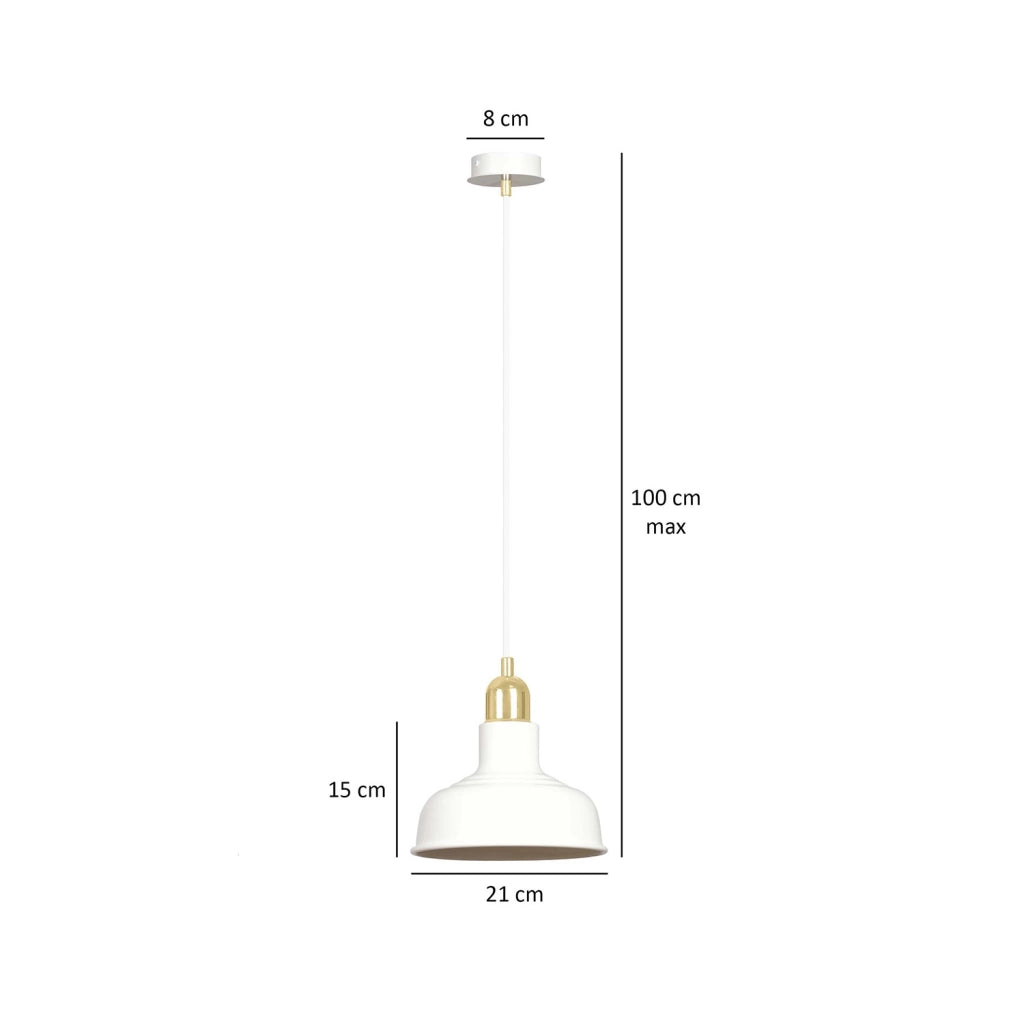 Sospensione Industrial 1 Luce Kubera In Acciaio Bianco Con Elementi In Oro
