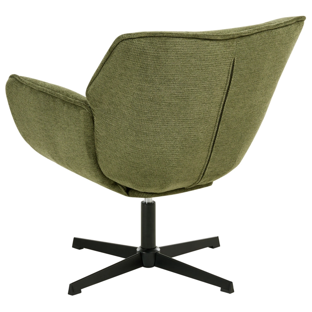 Poltrona Accent con rivestimento in poliestere verde girevole moderna seduta ampia design curvo retrò.