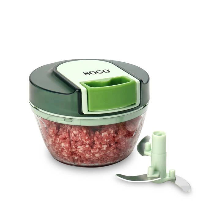 Tritatutto manuale a corda, contenitore 400ml trasparente, 3 lame acciaio inox 420, picadoras verdure cucina - SOGO