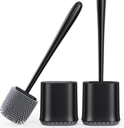 Set di 2 spazzole per il water, in silicone, spazzola per il water con supporto, fissaggio alla parete e lunga maniglia, set di spazzole per il water in silicone e supporto