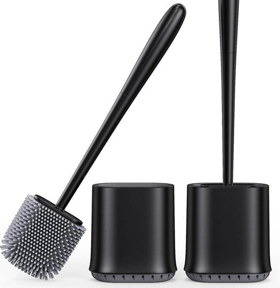 Set di 2 spazzole per il water, in silicone, spazzola per il water con supporto, fissaggio alla parete e lunga maniglia, set di spazzole per il water in silicone e supporto