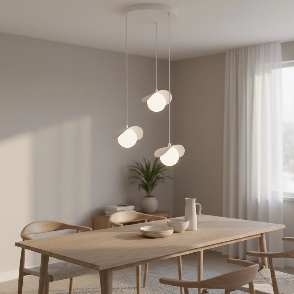 Lampada a sospensione RITUAL bianca sfera vetro 3xG9