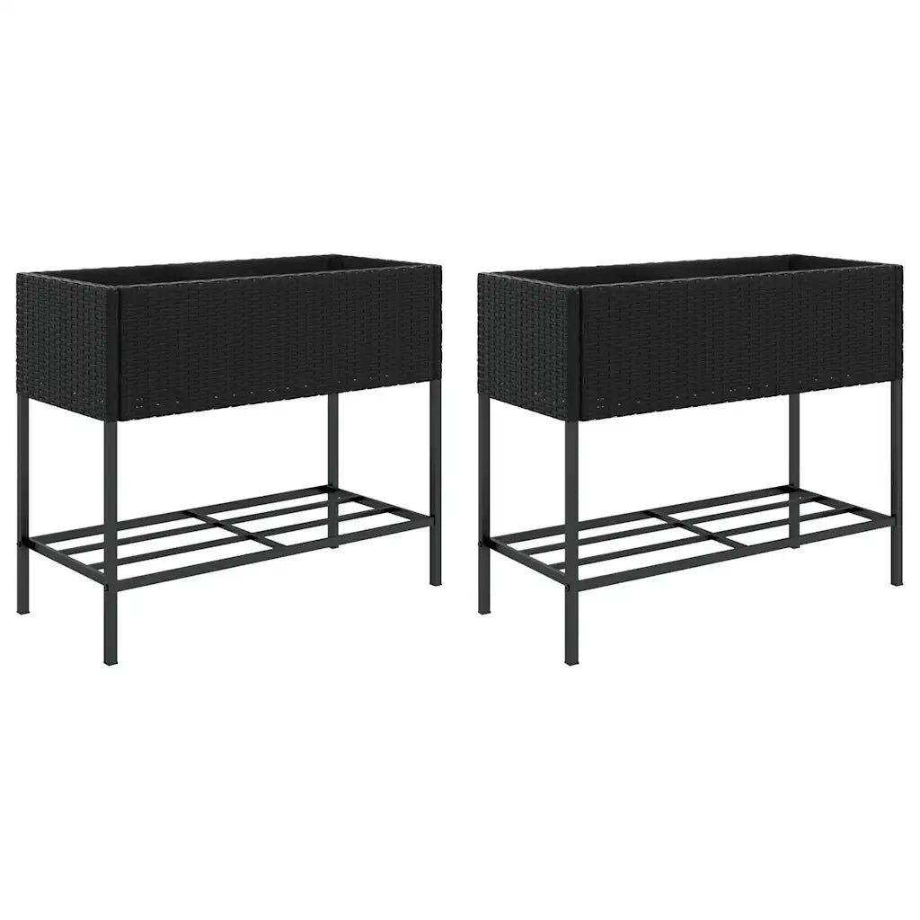 2 pz Fioriere | Cassetta per fiori | Vaso da Giardino con Ripiani Nere 90x40x75cm Polyrattan