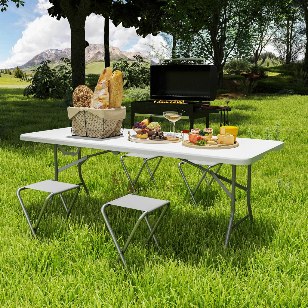 Tavolo da Giardino Pieghevole 180x74x74 cm con Maniglia in Acciaio e Plastica Bianco
