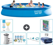 Piscina Opblaibile Rond Easy Set - 457 x 84 cm - Blu - Inclusa Pompa Kit Manutenzione - Kit Pulizia - Parasole Solare - 7 pezzi