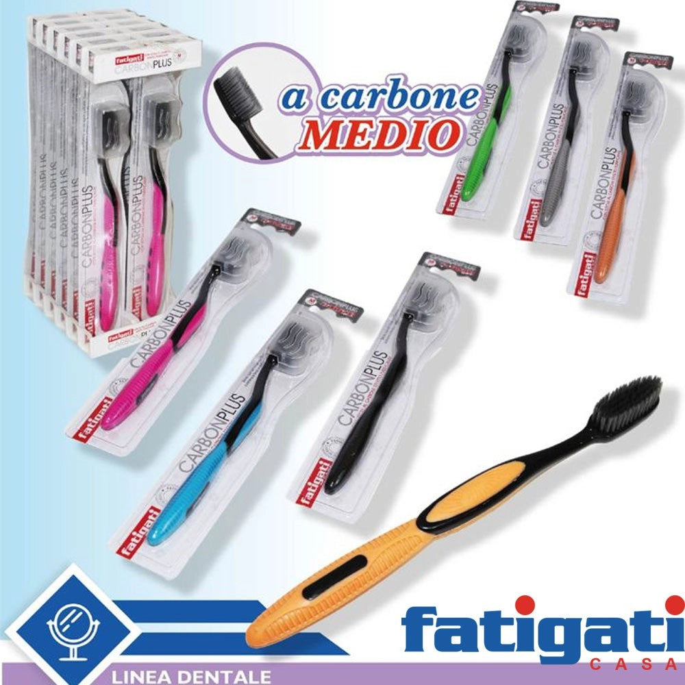 Trade Shop - Set 4 Spazzolini Sbiancanti Carbon Plus Medio Fatigati Particelle Carbone Attivo -