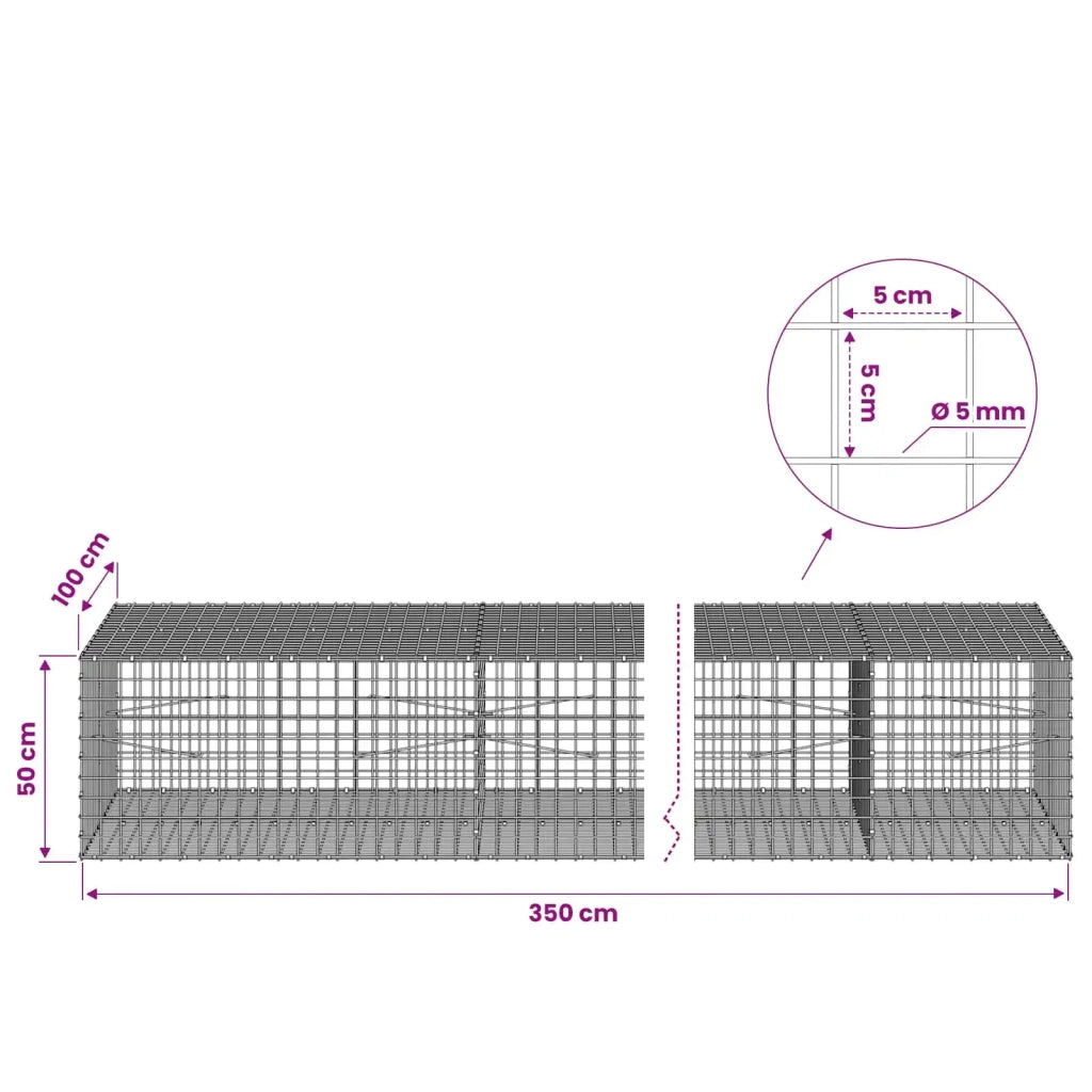 Gabione con filo da 5 mm e rete da 5x5 cm 350x100x50 cm 3464329