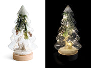 Albero natale in vetro con led su base legno h 21