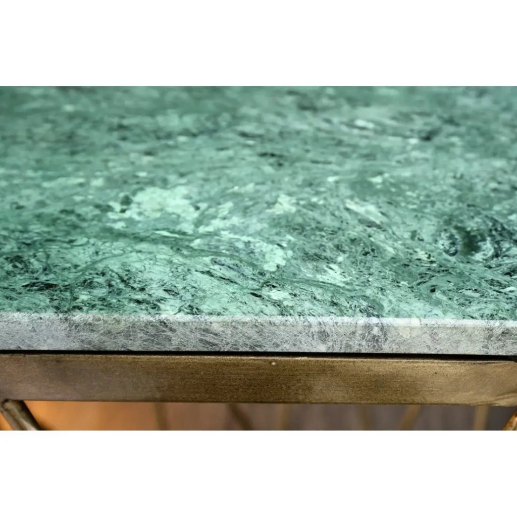 Tavolino basso NEXORA 50 cm in marmo verde e metallo dorato design geometrico