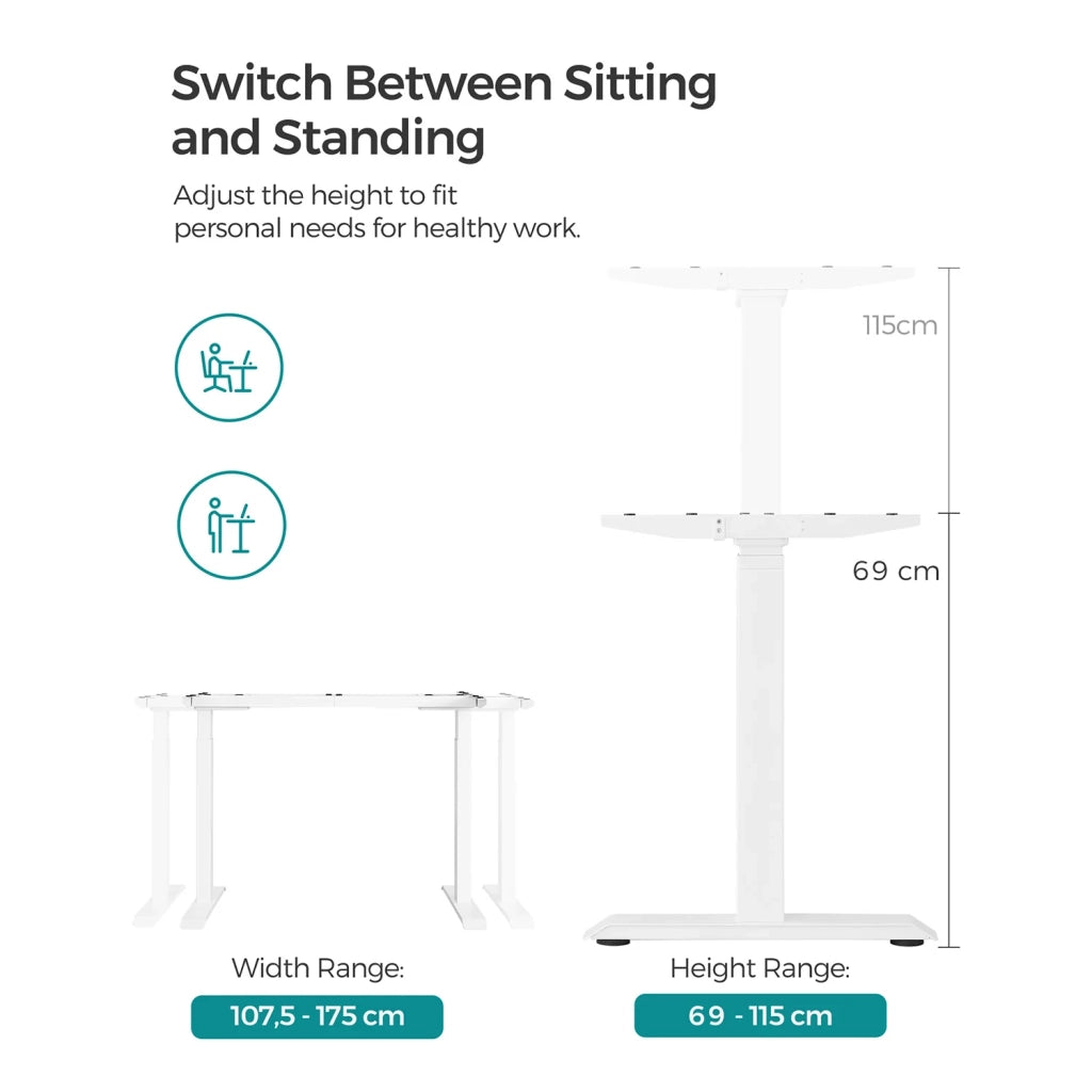 Telaio per scrivania elettrico gambe per scrivania sit-stand senza piano del tavolo con gancio regolabile in altezza in continuo funzione memory acciaio bianco 12_0004701